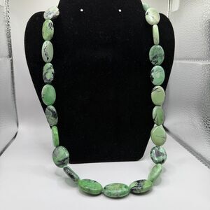 26” Variscite Necklace Natural Green Variscite Sterling Silver Clasp Statement